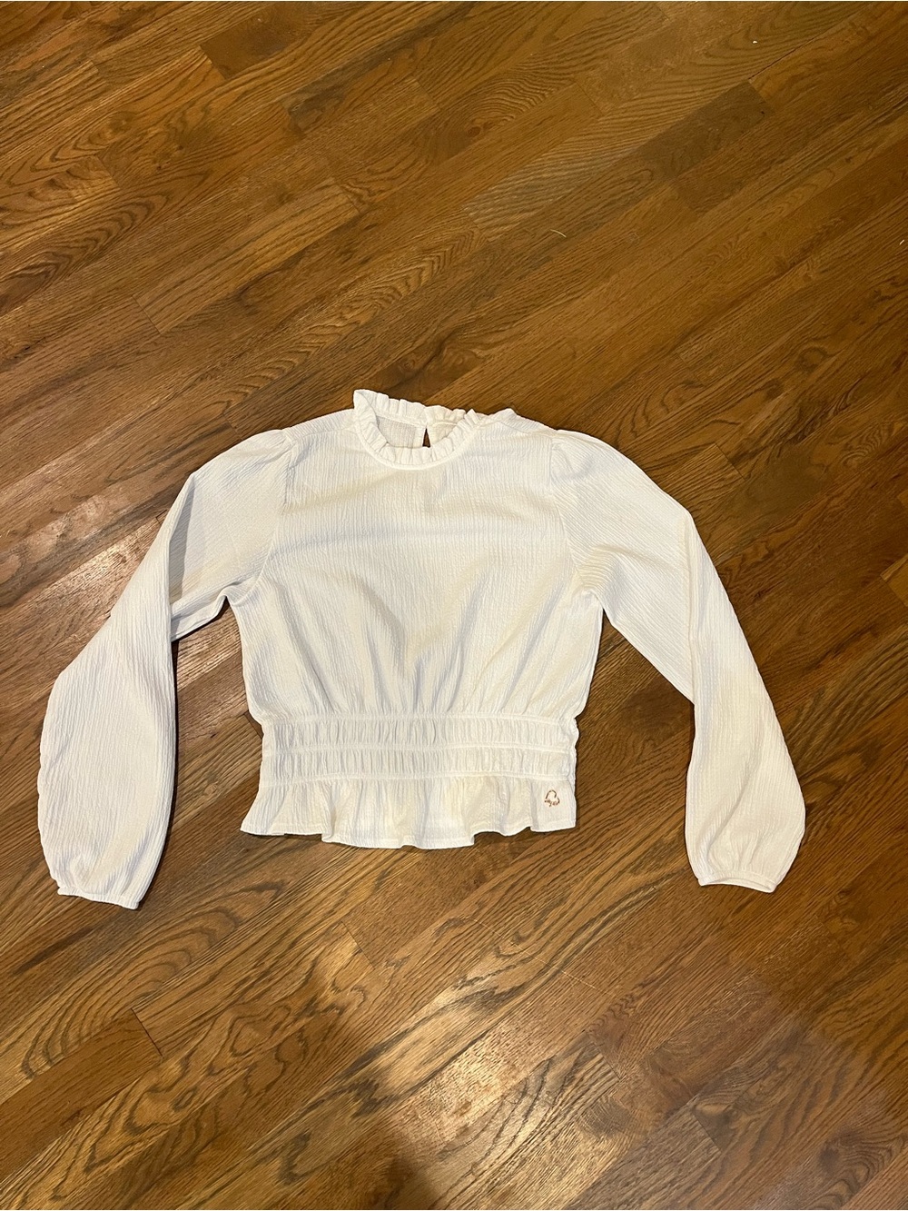 Mayoral Gathered Knit Blouse White Cropped Longsleeve High Neck Size 14